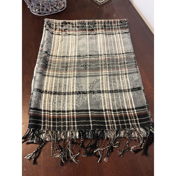 Scarf/Wrap/Shawl Pashmina Brand 70% Pashmina Black Brown & White Large 70 x 28 - Picture 1 of 8